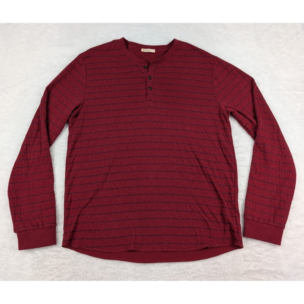 Marine Layer Shirt‎ Men's L Henley Red/Blue Striped Long Sleeve